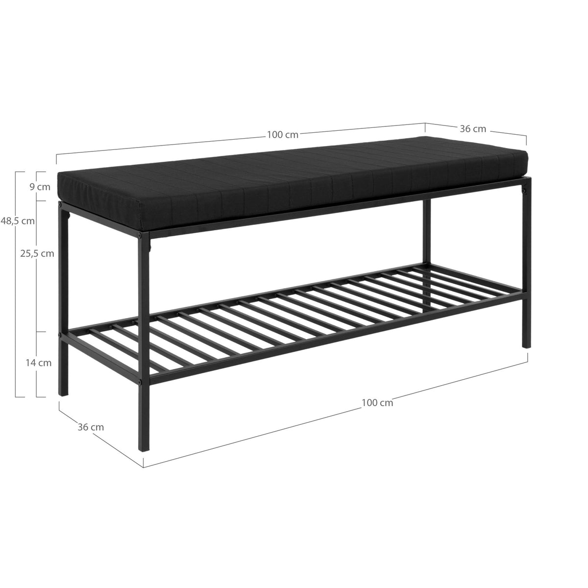 Sitzbank Vita aus Metall mit Ablage - Schwarz - House Nordic - le canapé