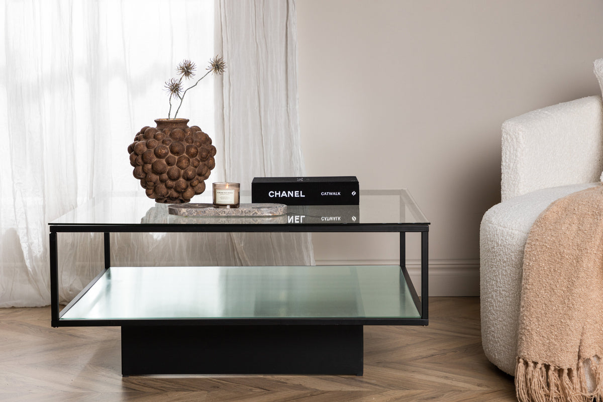 Couchtisch Maglehem 90cm aus Glas mit Ablage - Schwarz - Venture Home - le canapé