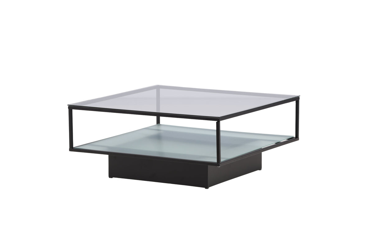 Couchtisch Maglehem 90cm aus Glas mit Ablage - Schwarz - Venture Home - le canapé