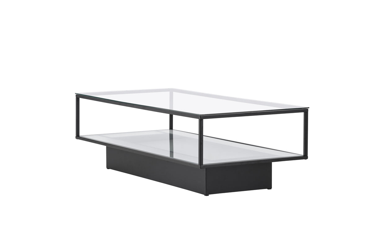 Couchtisch Maglehem 130cm aus Glas mit Ablage - Schwarz - Venture Home - le canapé