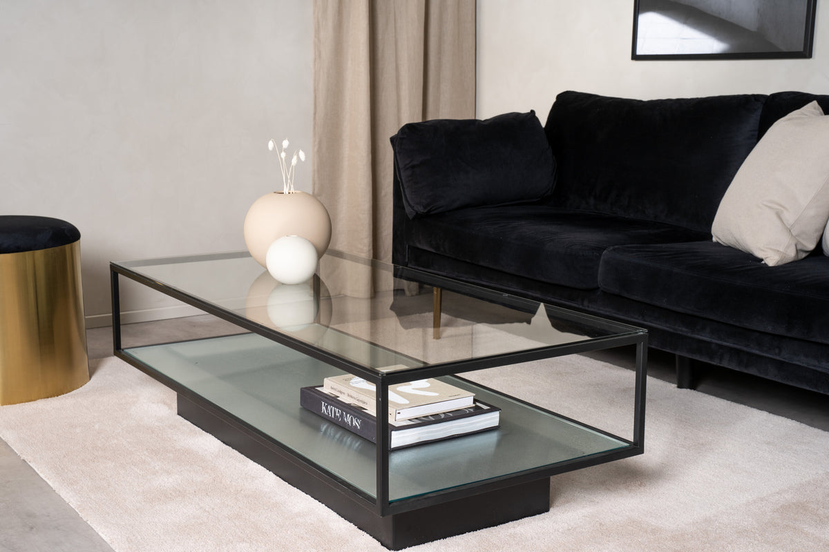 Couchtisch Maglehem 130cm aus Glas mit Ablage - Schwarz - Venture Home - le canapé