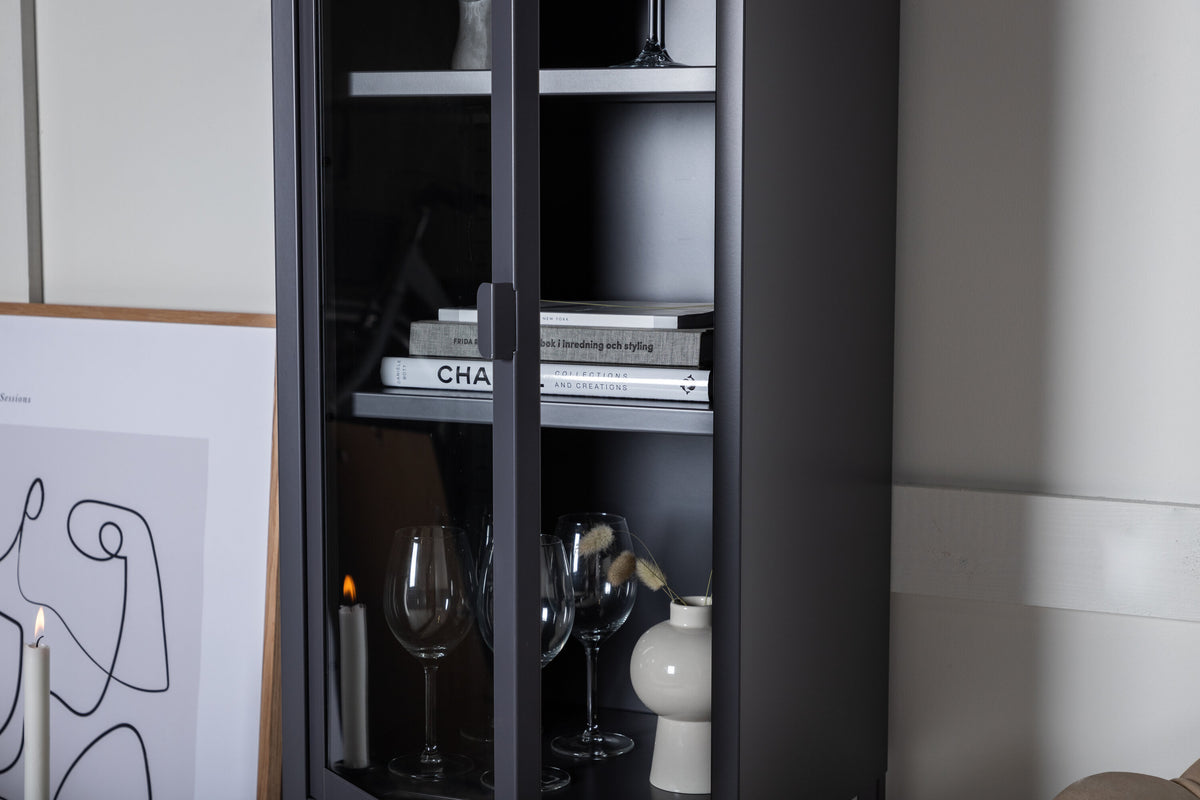 Vitrine Misha 150cm aus Metall mit Glastür - Grau - Venture Home - le canapé