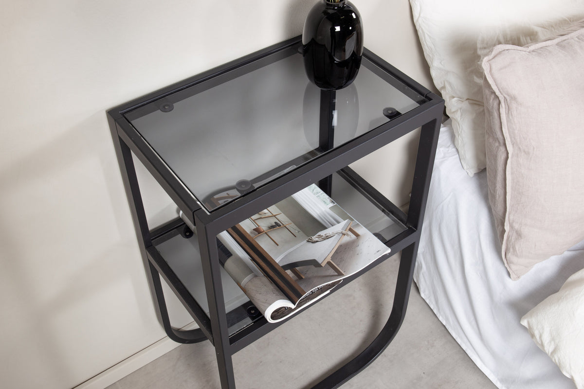 Nachttisch Rocker 45cm aus Glas mit 2 Ablagen - Schwarz - Venture Home - le canapé