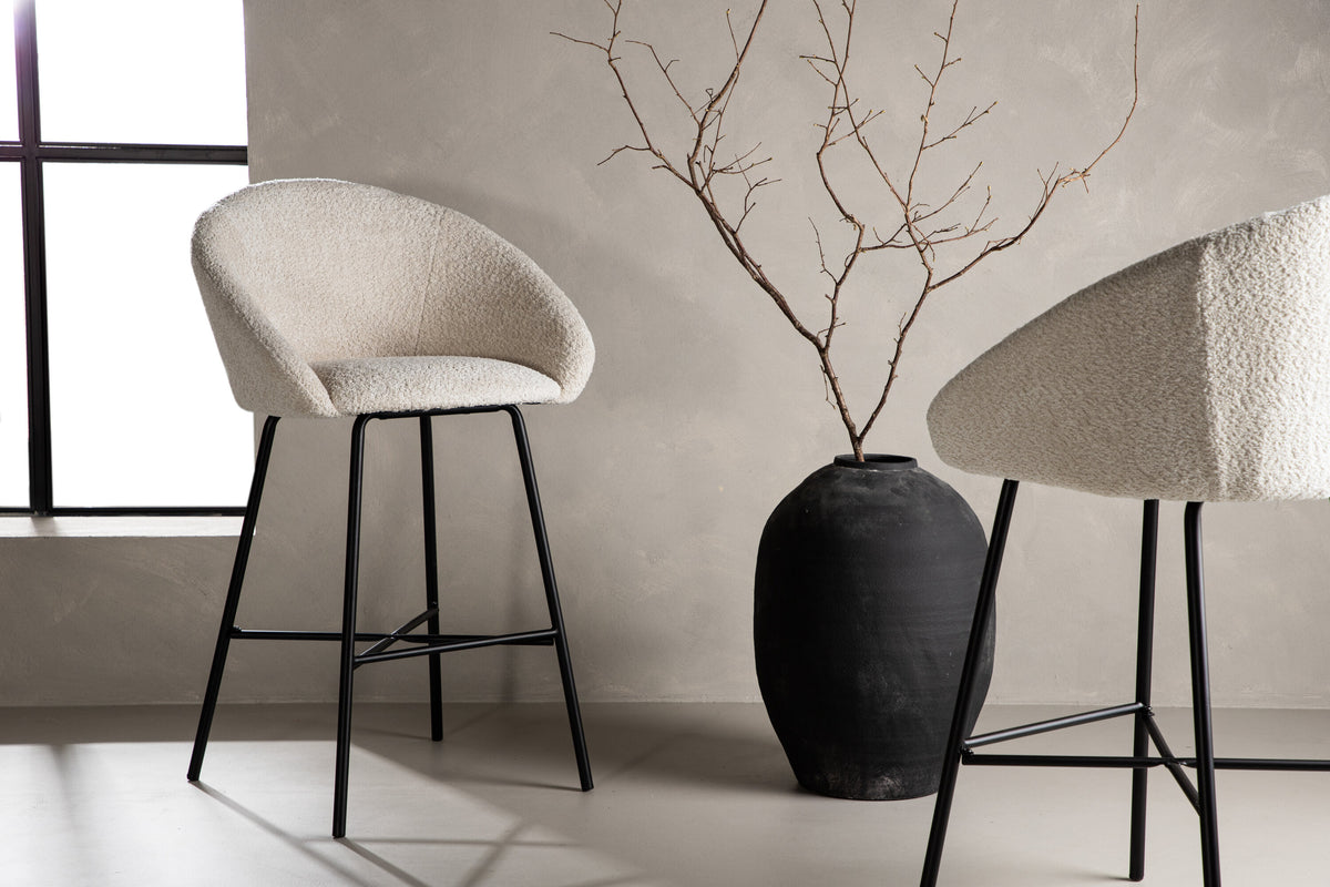 2er-Set Barhocker Sam aus Bouclé - Weiß-Barhocker-Venture Home-le canapé