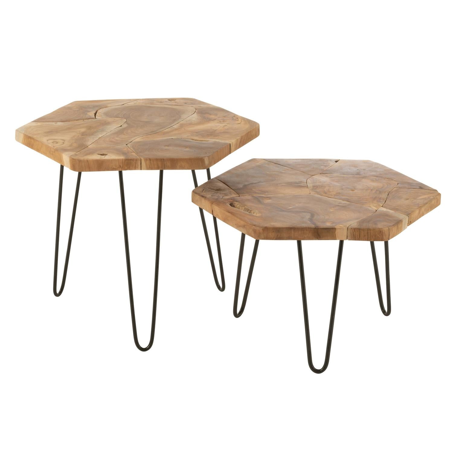 2er-Set Beistelltische Armand aus Teakholz und Metall - Hellbraun-Beistelltische-J-Line-le canapé
