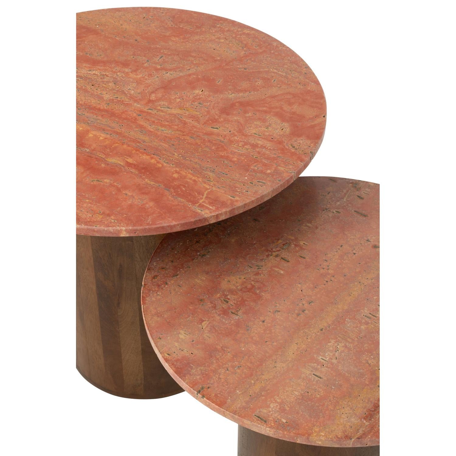 2er-Set Beistelltische Arte aus Marmor und Mangoholz Ø56cm - Terrakotta/Braun-Beistelltische-J-Line-le canapé