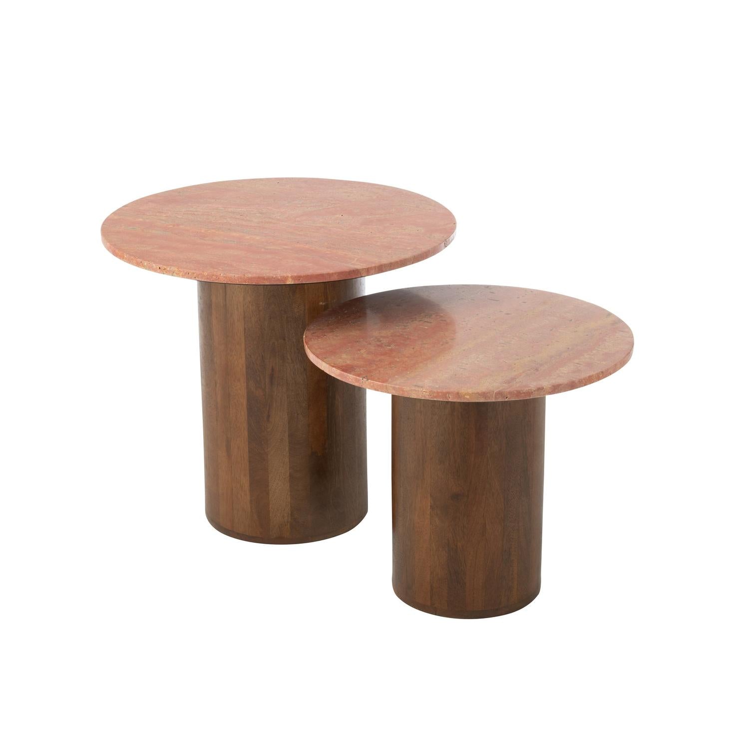 2er-Set Beistelltische Arte aus Marmor und Mangoholz Ø56cm - Terrakotta/Braun-Beistelltische-J-Line-le canapé