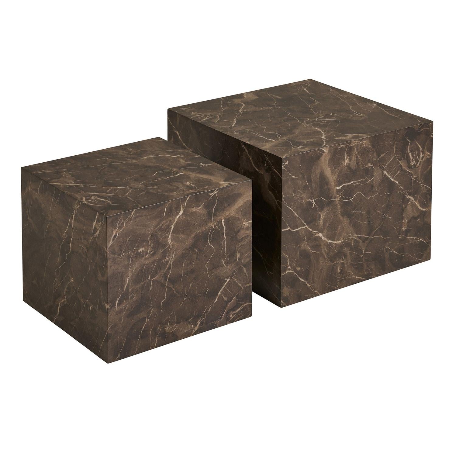 2er-Set Couchtische Prag in Marmoroptik - Braun-Couchtische-House Nordic-le canapé