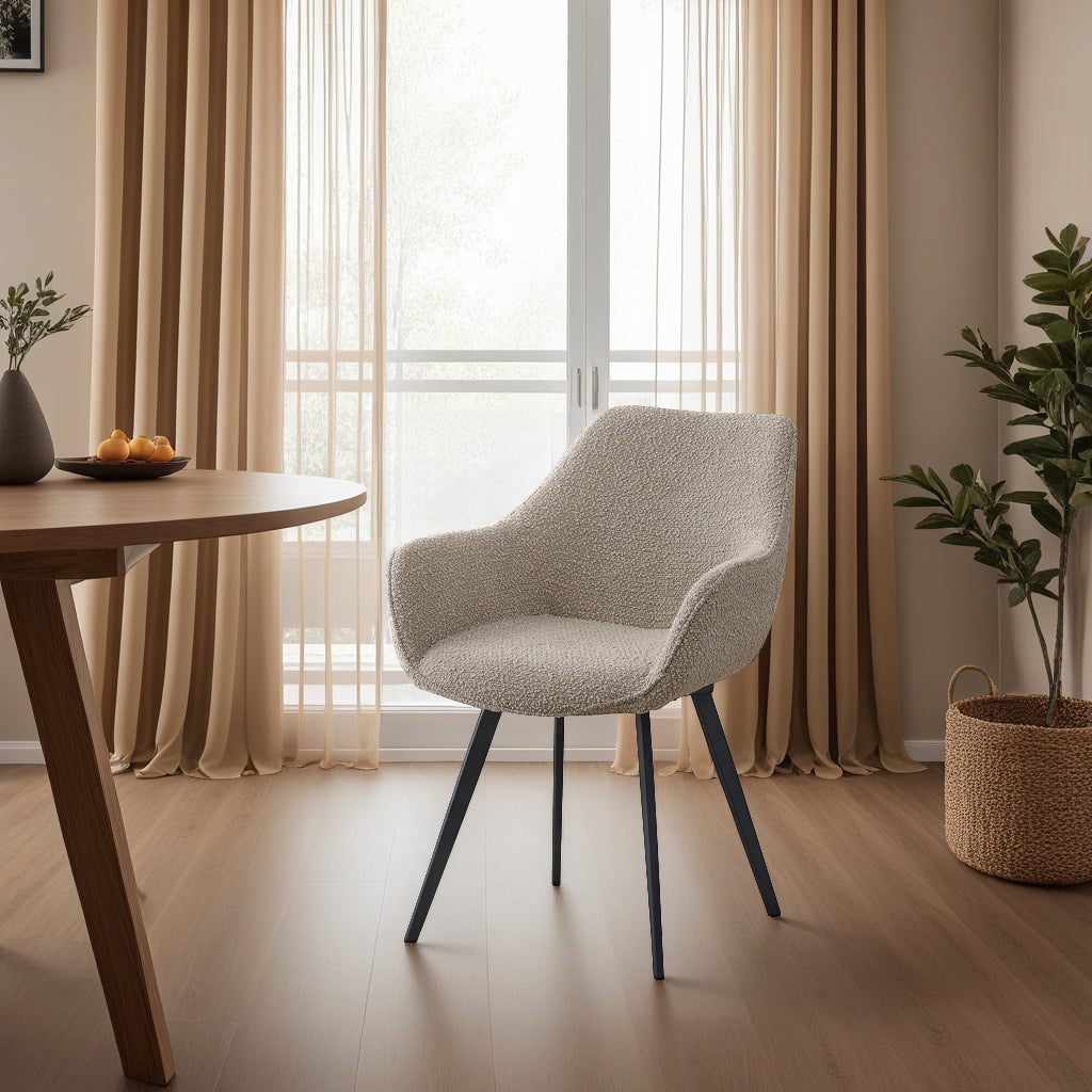 2er-Set Esszimerstühle Luca aus Bouclé -Beige-Esszimmerstühle-Livingfurn-le canapé