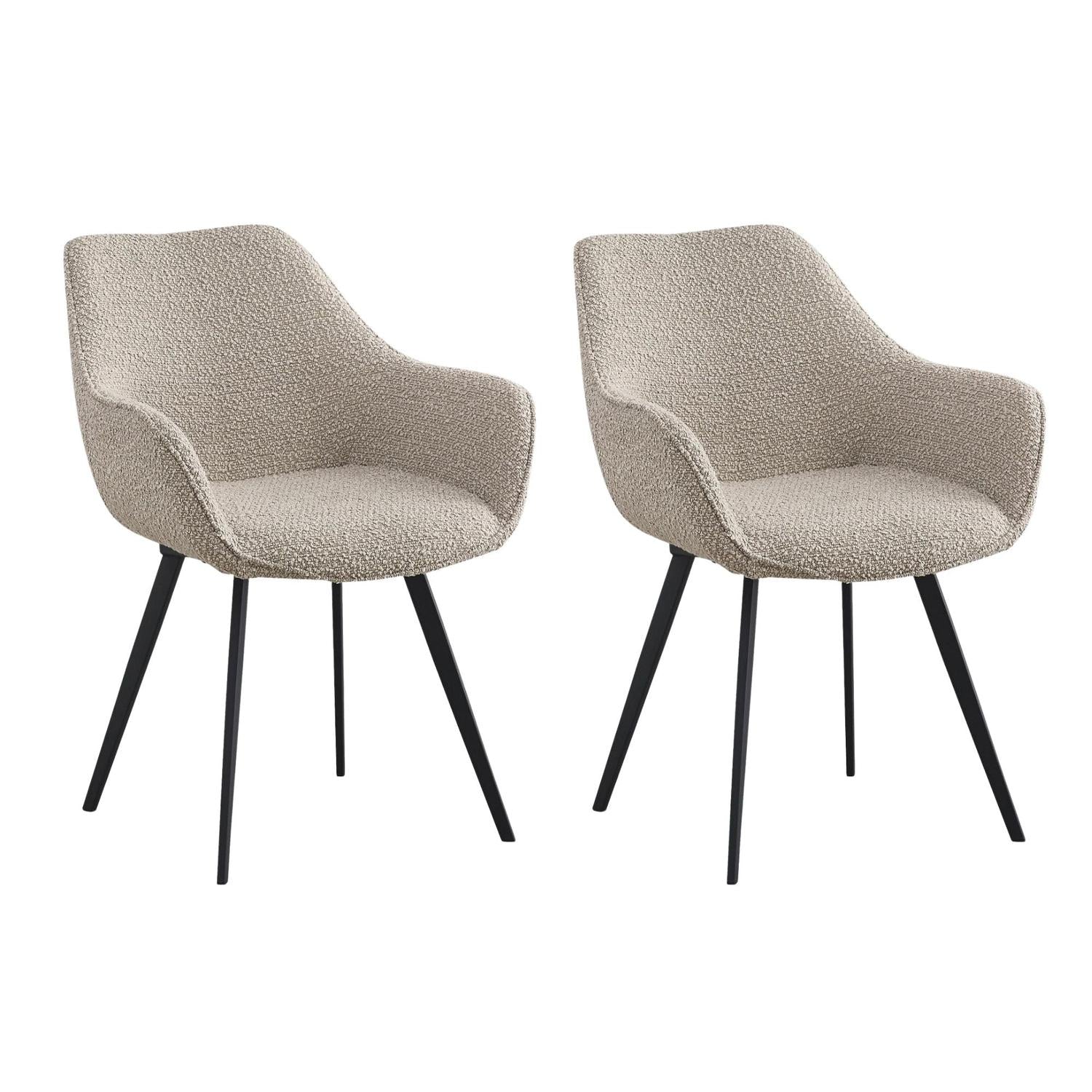 2er-Set Esszimerstühle Luca aus Bouclé -Beige-Esszimmerstühle-Livingfurn-le canapé