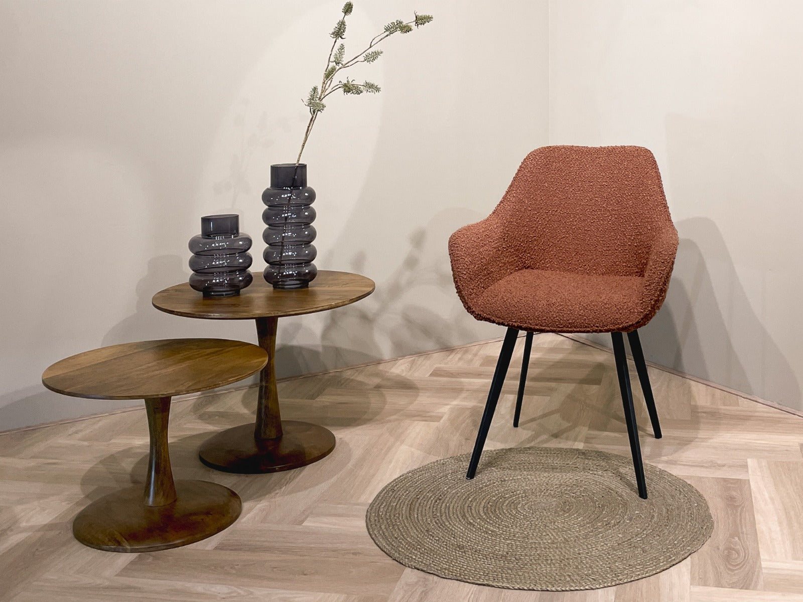 2er-Set Esszimerstühle Luca aus Bouclé - Braun-Esszimmerstühle-Livingfurn-le canapé