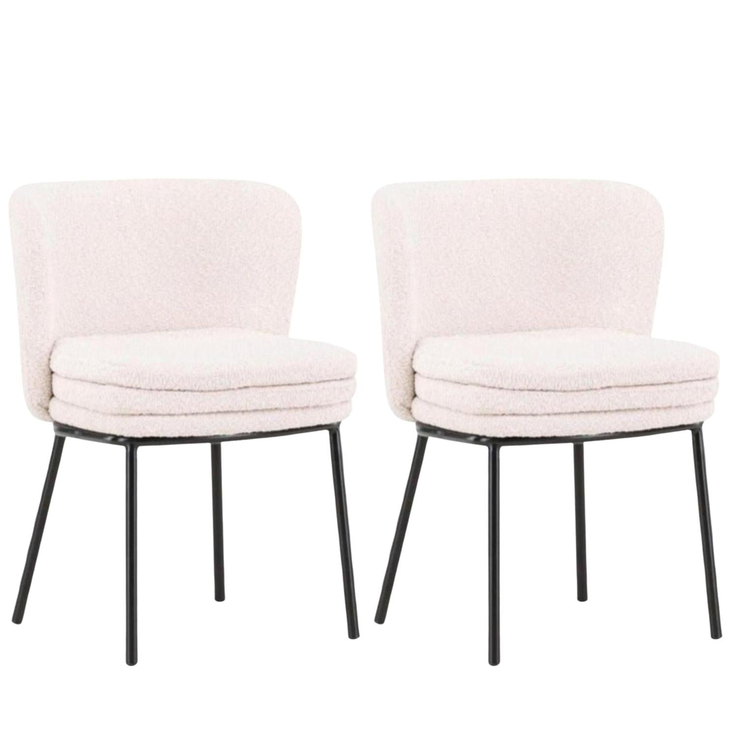 2er-Set Esszimmerstühle Agnes aus Teddy Bouclé - Weiß-Polsterstühle-Venture Home-le canapé