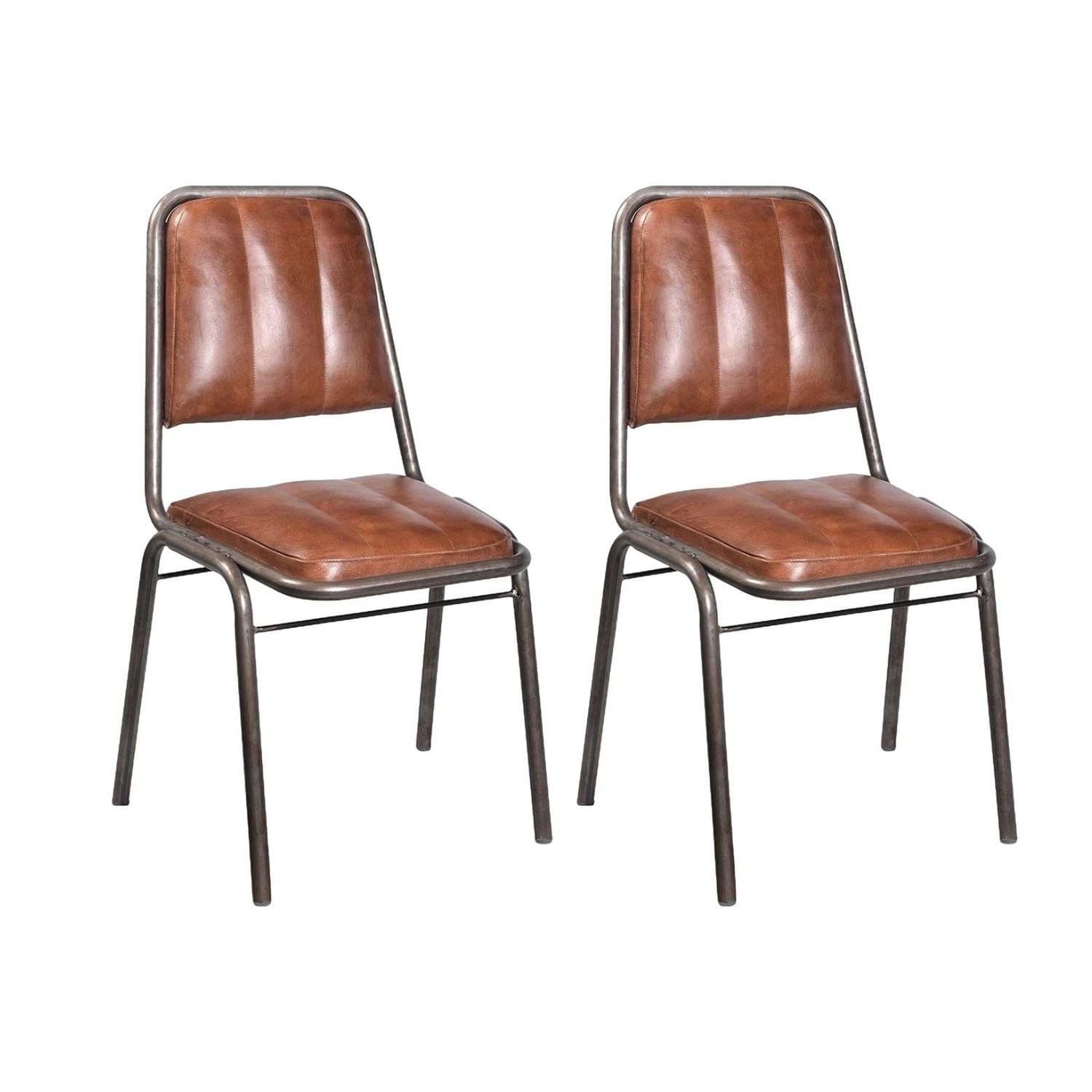 2er-Set Esszimmerstühle Brooklyn - Leder Braun-Esszimmerstühle-Trademark Living-le canapé