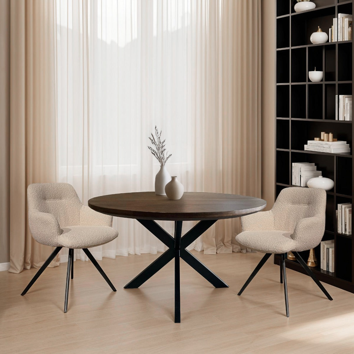 2er-Set Esszimmerstühle Doreen aus Bouclé - Beige-Esszimmerstühle-Livingfurn-le canapé