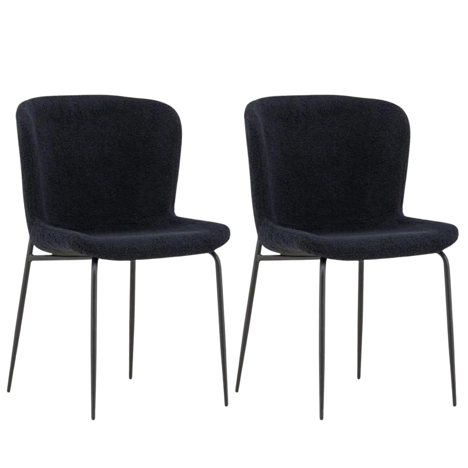 2er-Set Esszimmerstühle Modesto aus Teddy Bouclé - Schwarz-Polsterstühle-Venture Home-le canapé