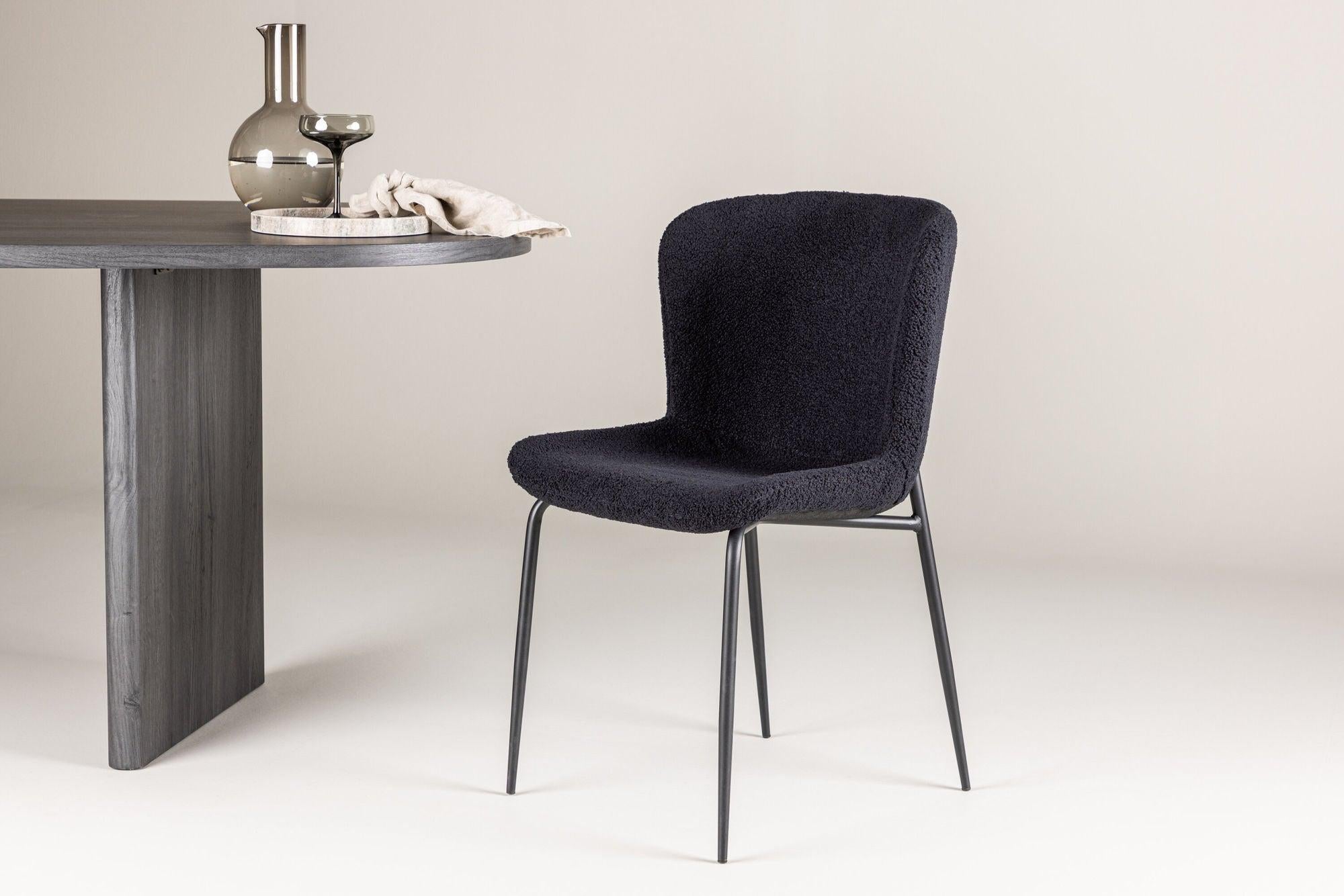 2er-Set Esszimmerstühle Modesto aus Teddy Bouclé - Schwarz-Polsterstühle-Venture Home-le canapé