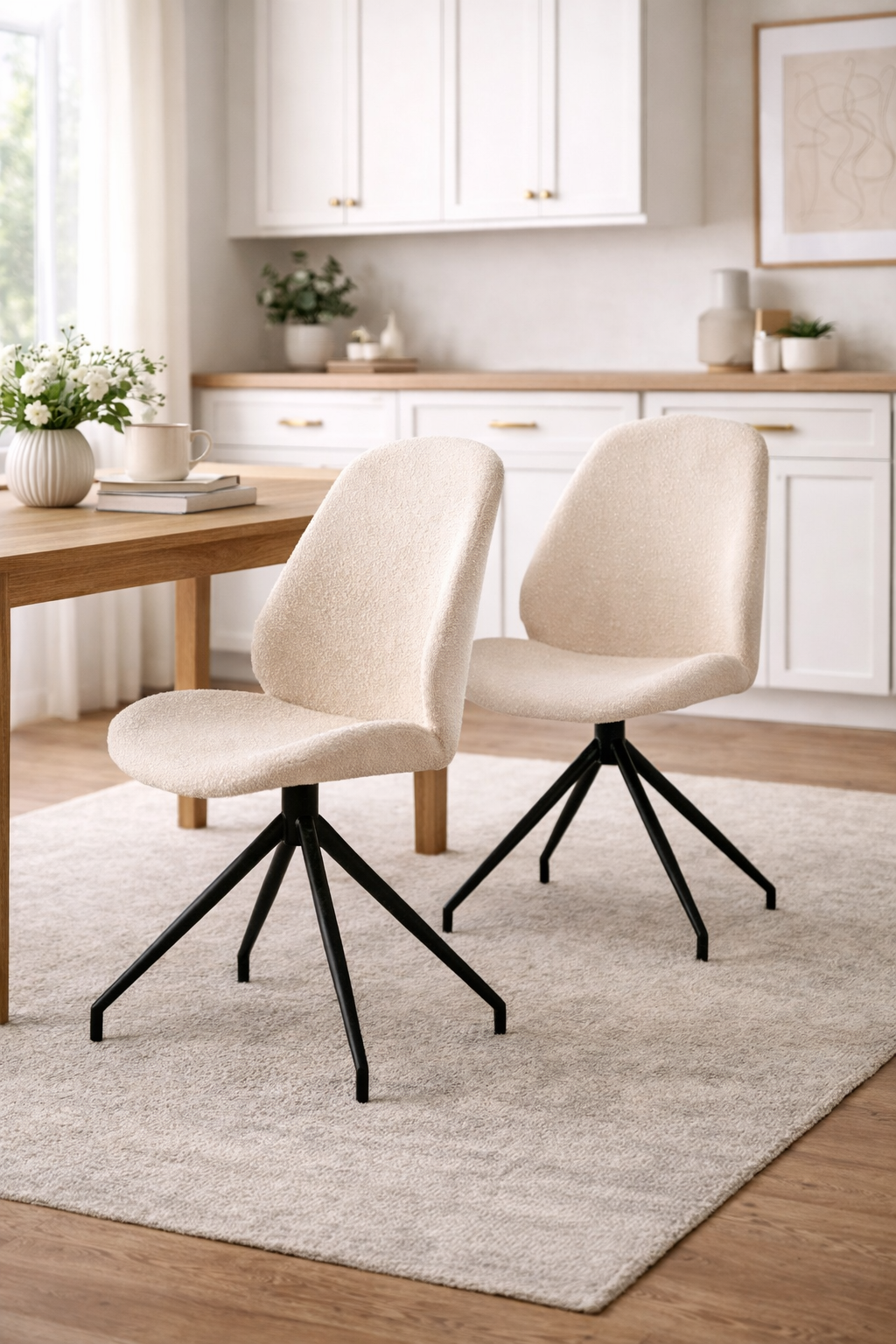 2er-Set Esszimmerstühle Monte Carlo drehbar aus Teddy Bouclé - Weiß-Esszimmerstuhl-House Nordic-le canapé