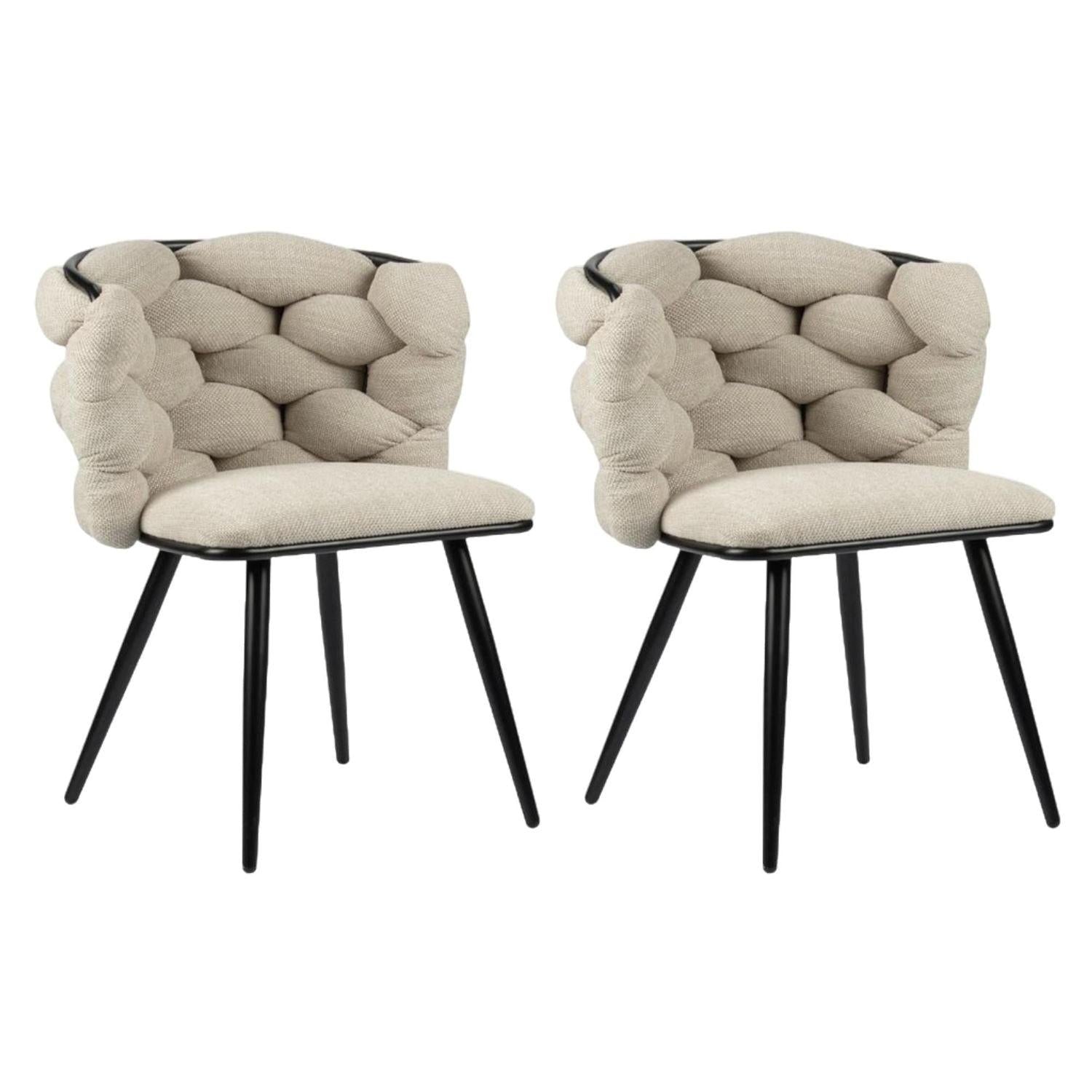 2er-Set Esszimmerstühle Rock aus Chenille - Beige-Esszimmerstühle-Pole to Pole-le canapé