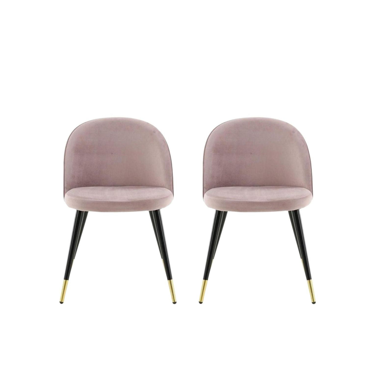 2er-Set Polsterstuhl Velvet aus Samt - Altrosa / Schwarz / Messing