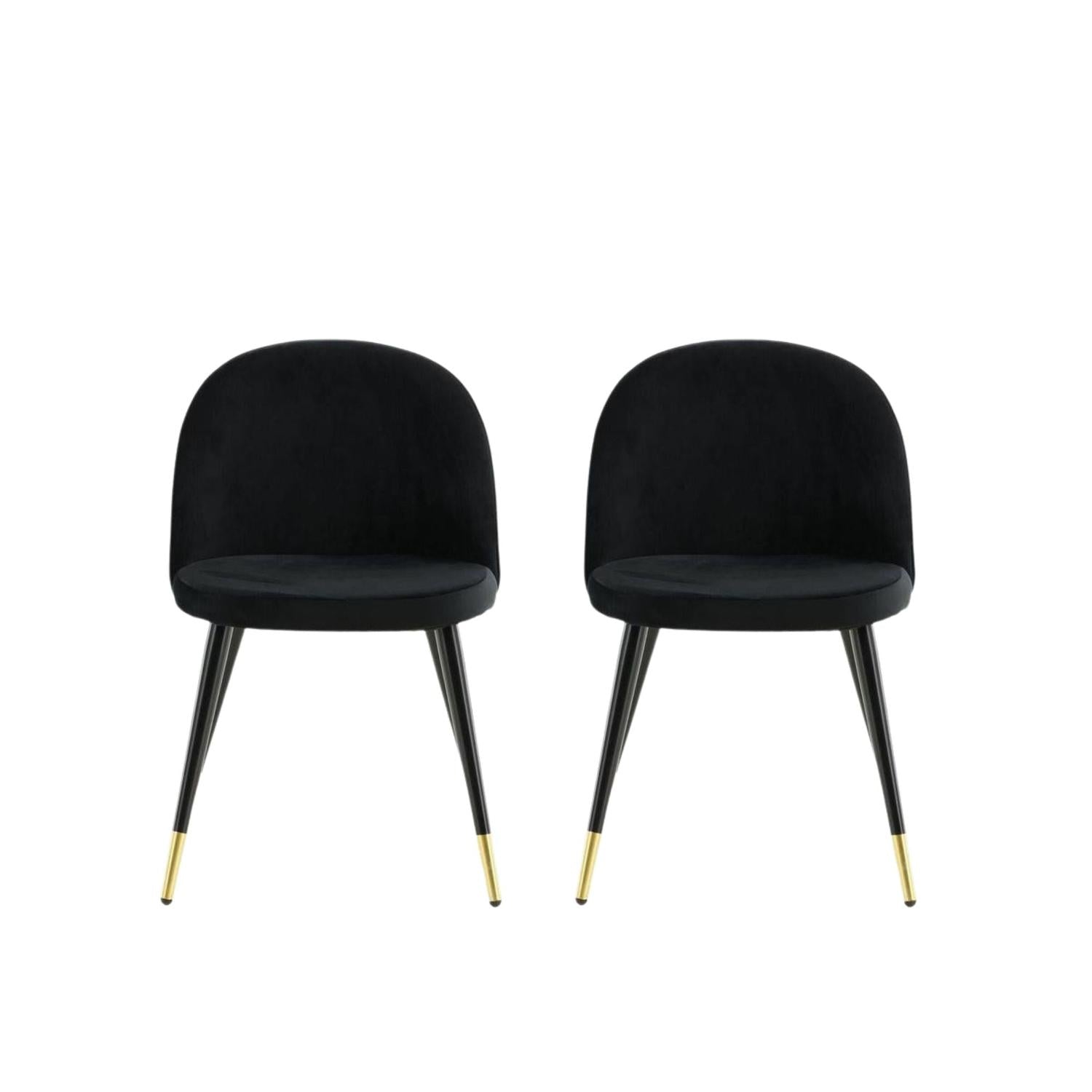 2er-Set Esszimmerstühle Velvet aus Samt - Schwarz / Messing-Polsterstühle-Venture Home-le canapé
