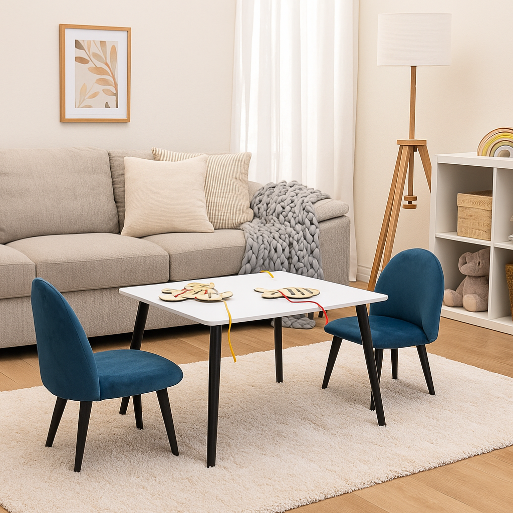 2er-Set Kinderstühle XXS aus Samt - Blau-Kinderstühle-Venture Home-le canapé