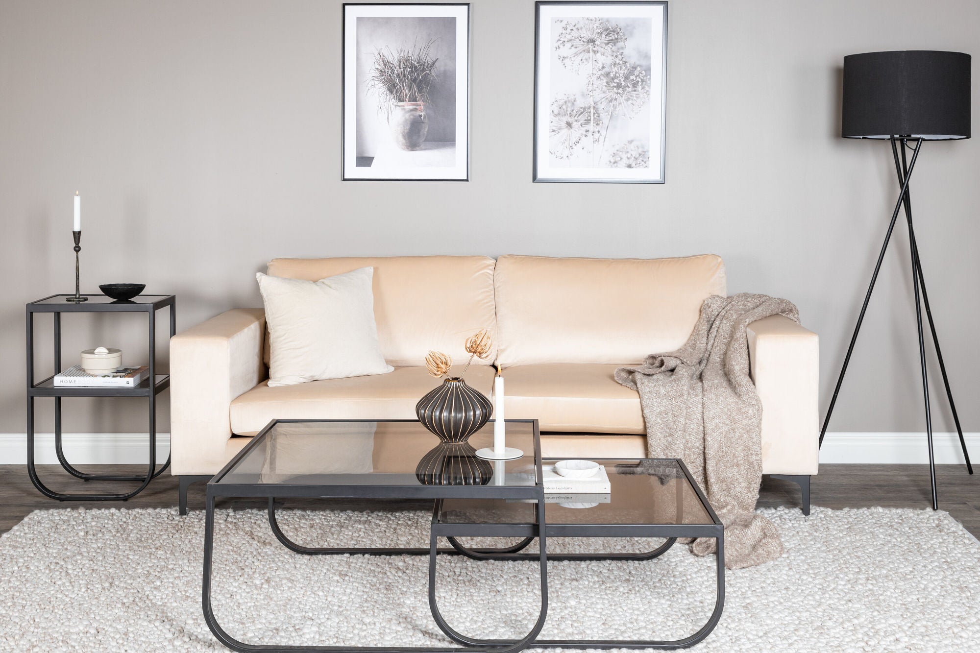 3-Sitzer Sofa Bolero aus Samt - Beige-3-Sitzer Sofas-Venture Home-le canapé