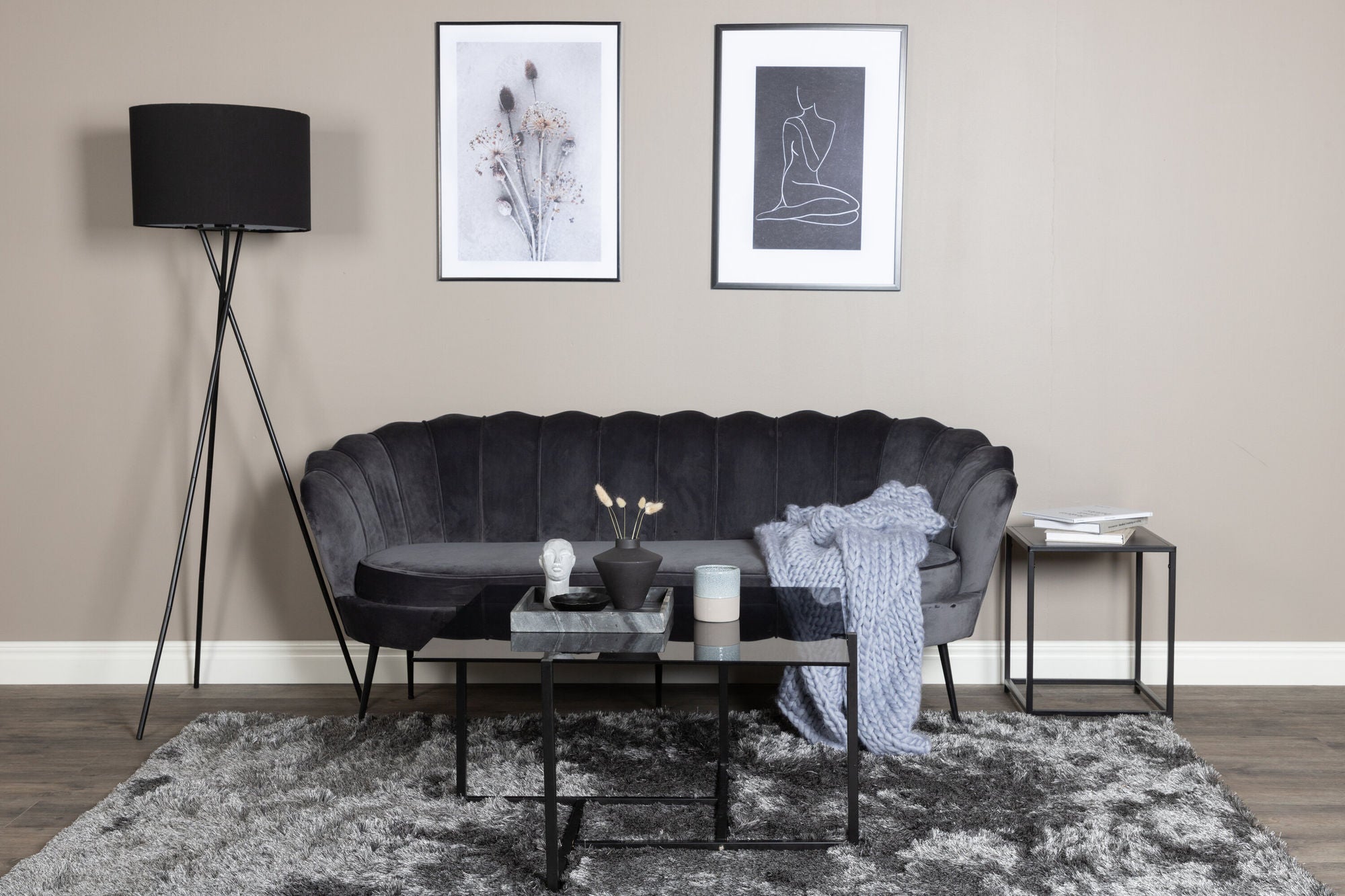 3-Sitzer Sofa Calais aus Samt - Dunkelgrau-3-Sitzer Sofas-Venture Home-le canapé