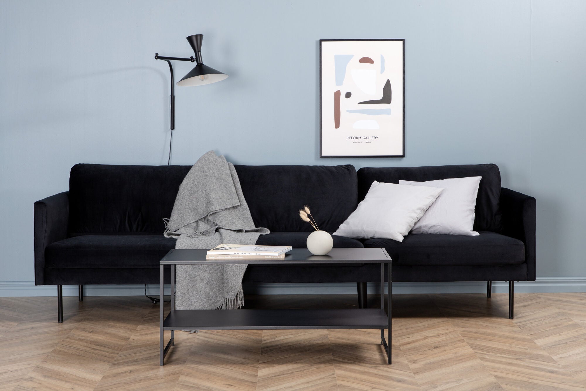 3-Sitzer Sofa Zoom aus Samt - Schwarz-3-Sitzer Sofas-Venture Home-le canapé