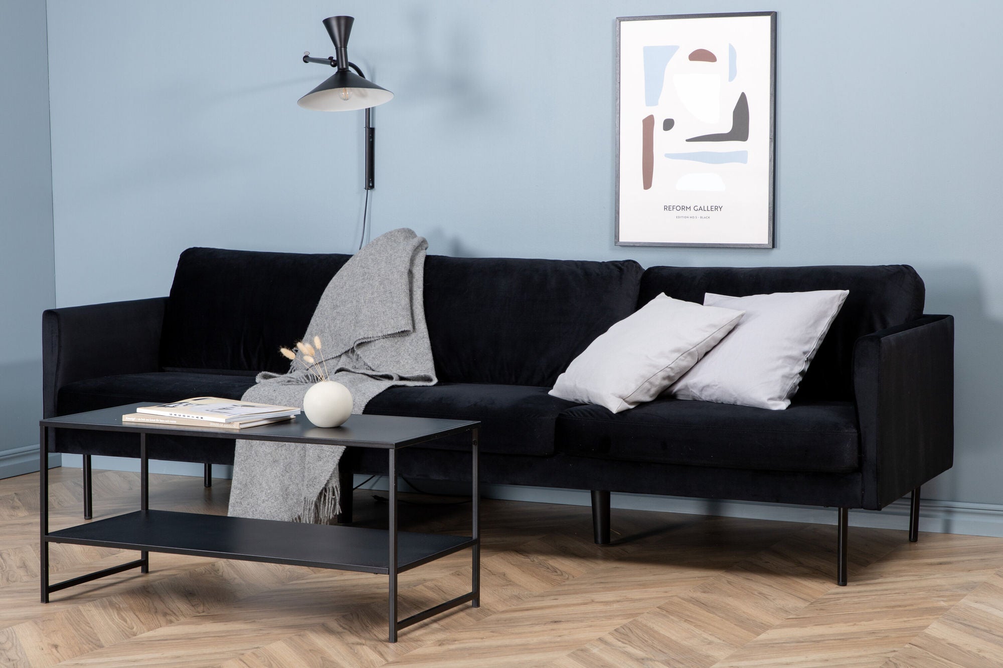 3-Sitzer Sofa Zoom aus Samt - Schwarz-3-Sitzer Sofas-Venture Home-le canapé