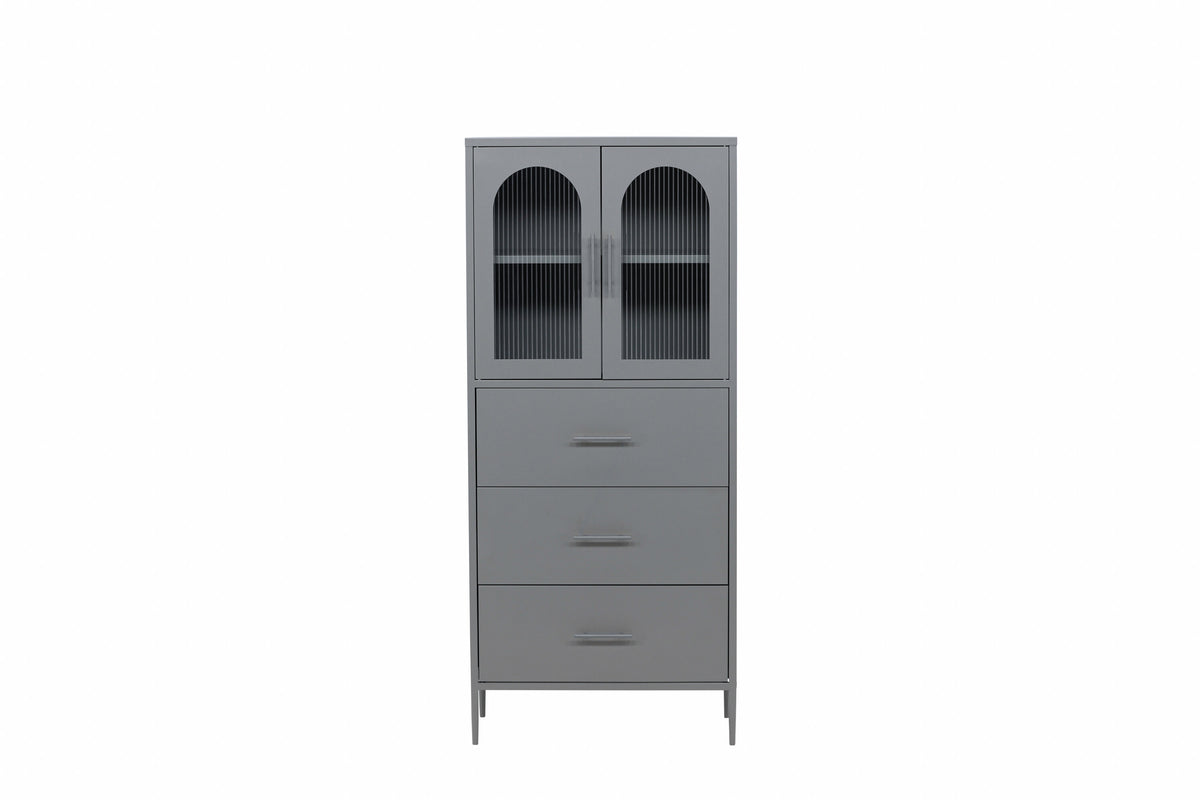 Highboard La Paz 70cm aus Metall mit 3 Schubladen - Hellgrau - Venture Home - le canapé