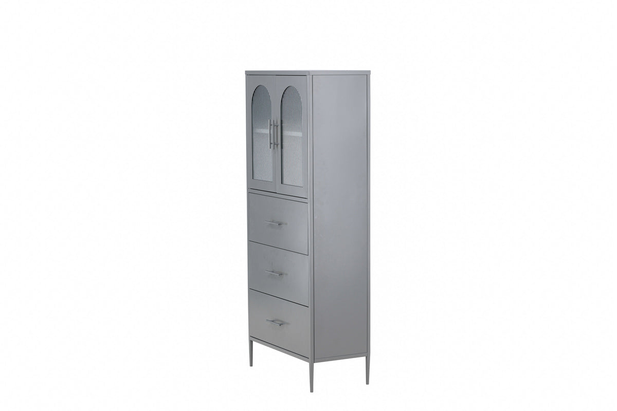Highboard La Paz 70cm aus Metall mit 3 Schubladen - Hellgrau - Venture Home - le canapé
