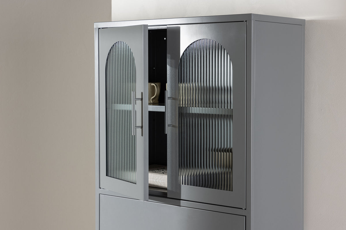 Highboard La Paz 70cm aus Metall mit 3 Schubladen - Hellgrau - Venture Home - le canapé