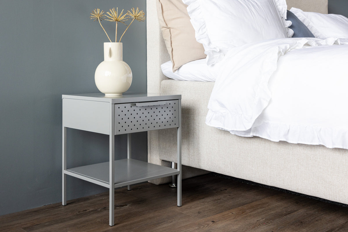 Nachttisch Sacramento 40cm aus Metall mit Schublade - Hellgrau - Venture Home - le canapé