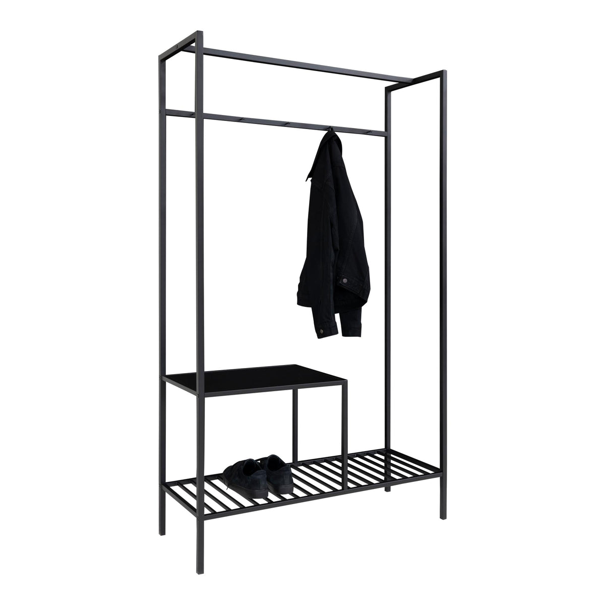 Garderobe Vita 170cm aus Metall mit 2 Ablagen - Schwarz