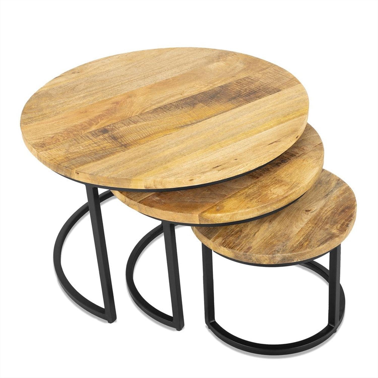 3er-Set Couchtische Rylee aus Mangoholz - Hellbraun-Couchtische-Benoa-le canapé