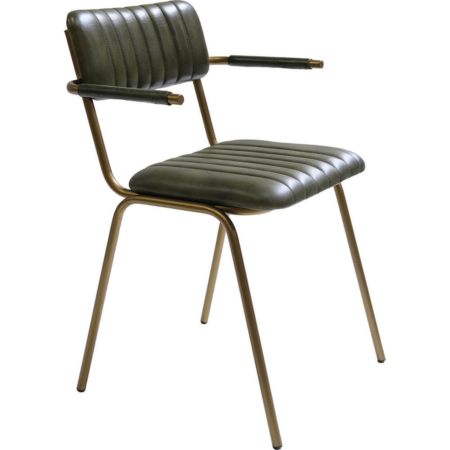4er-Set Armlehnstühle Diner aus gesteppten Büffelleder - Grün/Messing-Armlehnenstühle-Trademark Living-le canapé