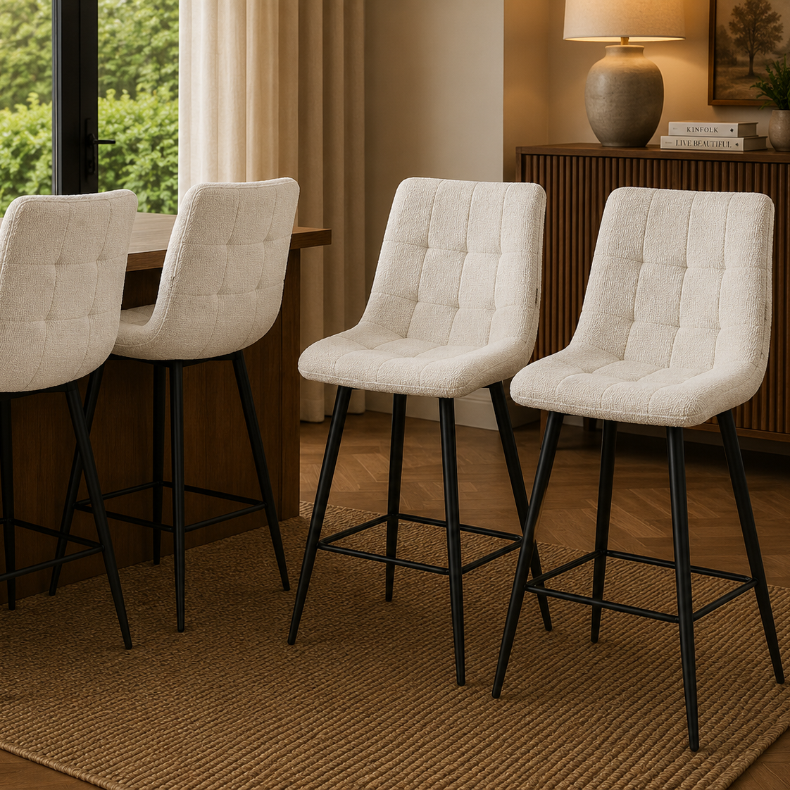 4er-Set Barhocker Lucille aus Chenille - Beige-Barhocker-Benoa-le canapé