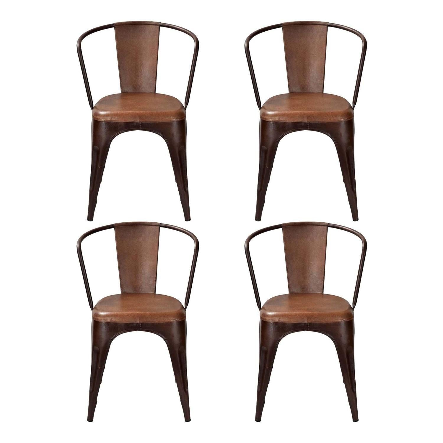 4er-Set Esszimmerstühle Living - Cognac & Leder-Armlehnenstühle-Trademark Living-le canapé