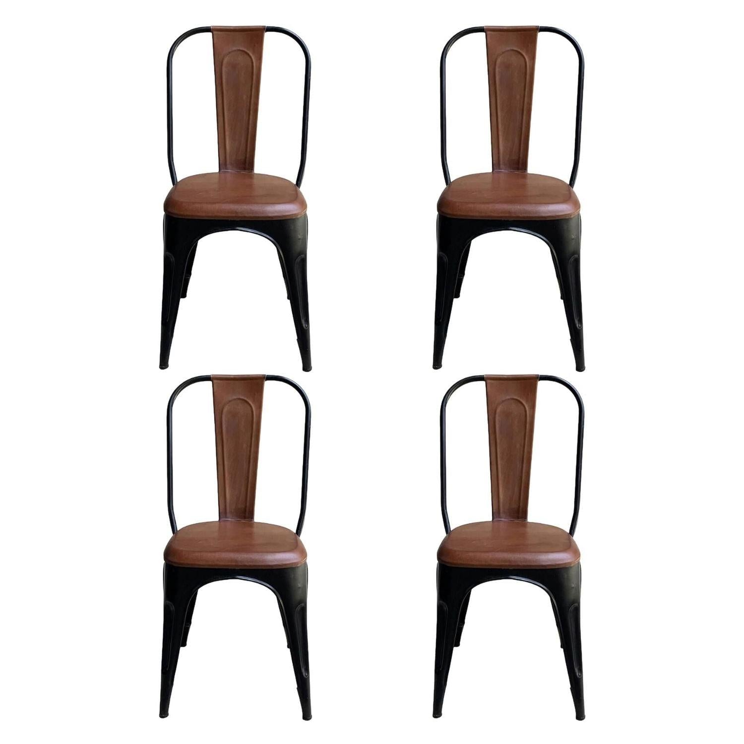 4er-Set Esszimmerstühle Living - hohe Rückenlehne - Schwarz mit Leder-Esszimmerstühle-Trademark Living-le canapé