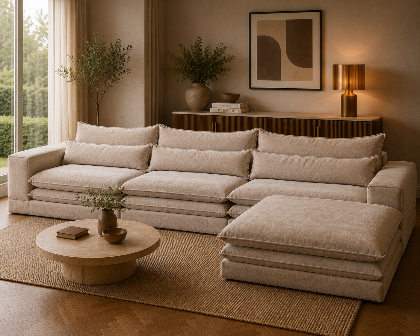 6-Sitzer Sofa London mit Chaiselounge - Beige-6-Sitzer Sofas-Pole to Pole-le canapé