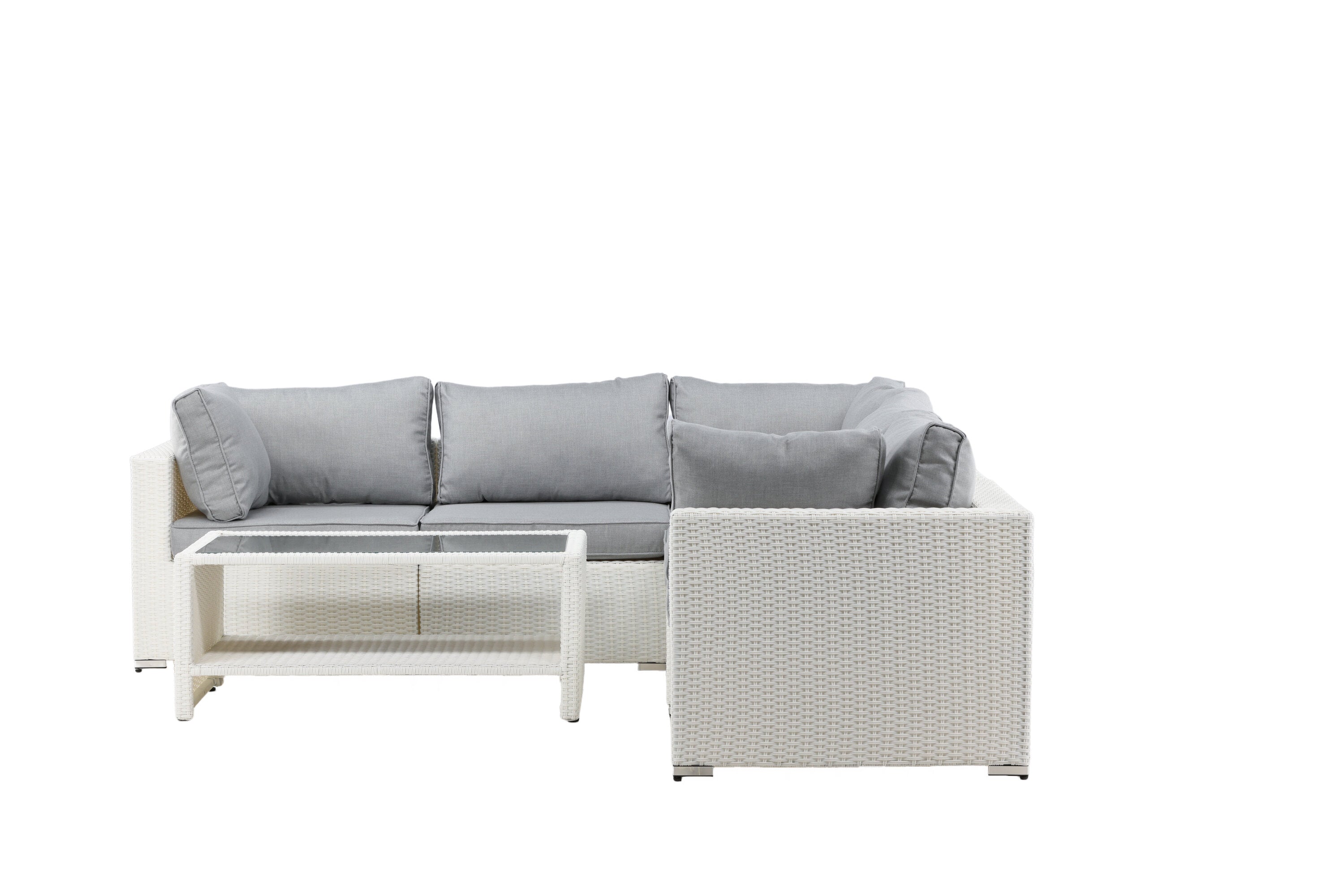 Loungeset Amazon aus Polyrattan mit Glastisch - Weiß - Venture Home - le canapé