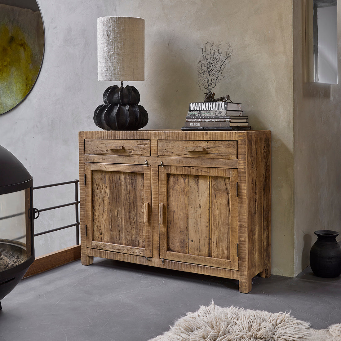 Sideboard Farmwood 120cm aus Massivholz mit 2 Türen - Braun