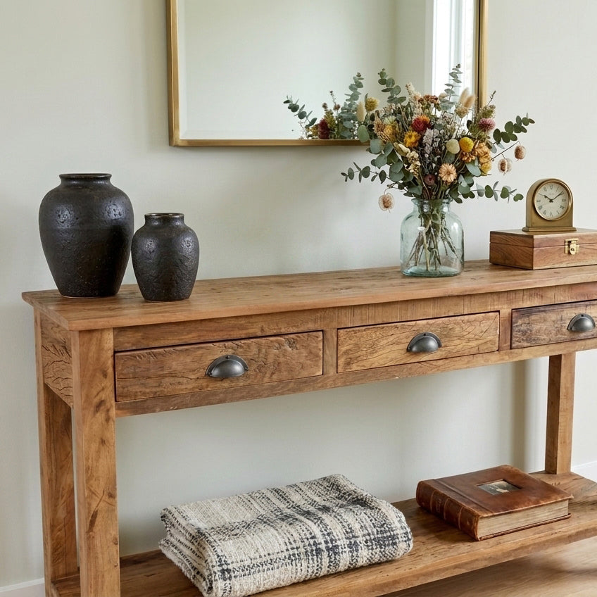Sideboard Farmwood 150cm aus Massivholz mit 3 Schubladen - Braun