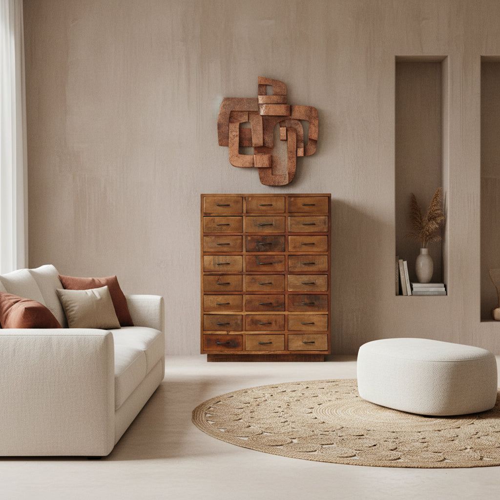Schubladenkommode Factory 80cm aus Massivholz mit 24 Schubladen - Braun