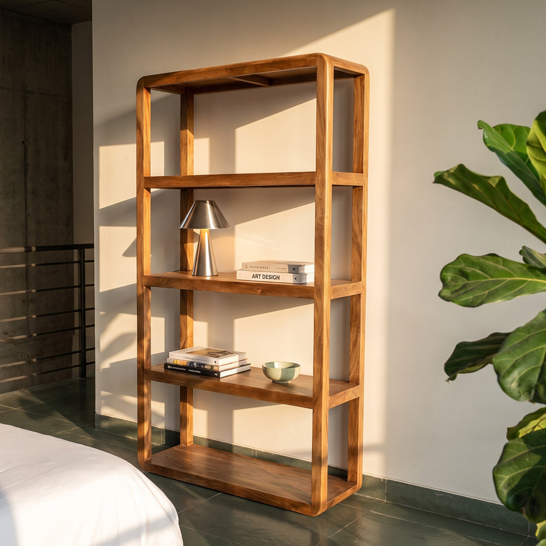Regal Bullnose 177cm aus Massivholz mit 5 Fachböden - Braun