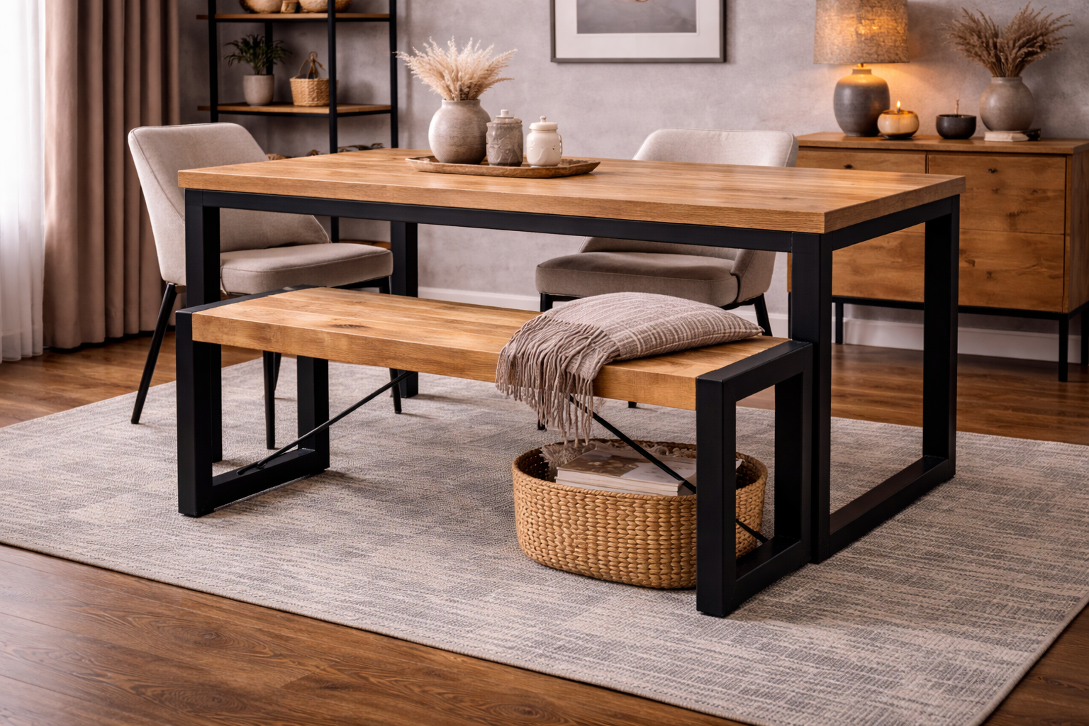 Sitzbank Britt aus Mangoholz 120cm mit Stahlrahmen - Hellbraun