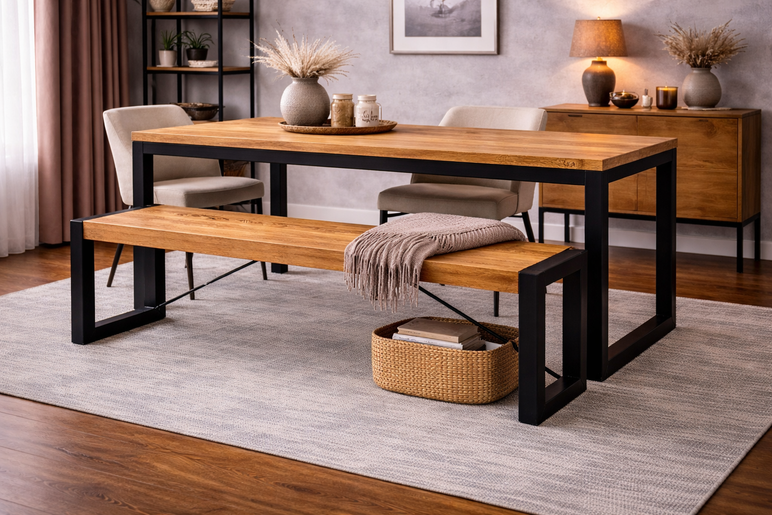 Sitzbank Britt aus Mangoholz 180cm mit Stahlrahmen - Hellbraun