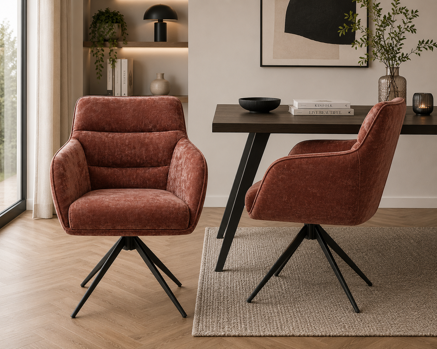2er-Set Esszimmerstühle Dewin drehbar - Altrosa