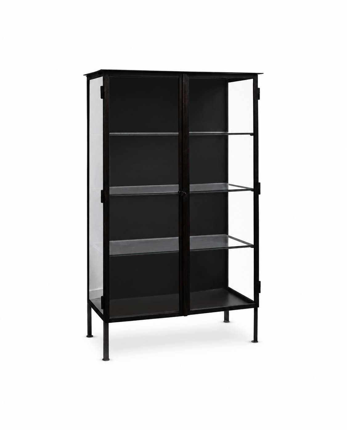 Vitrinenschrank Oregon 153cm aus Metall mit Glassablagen - Schwarz