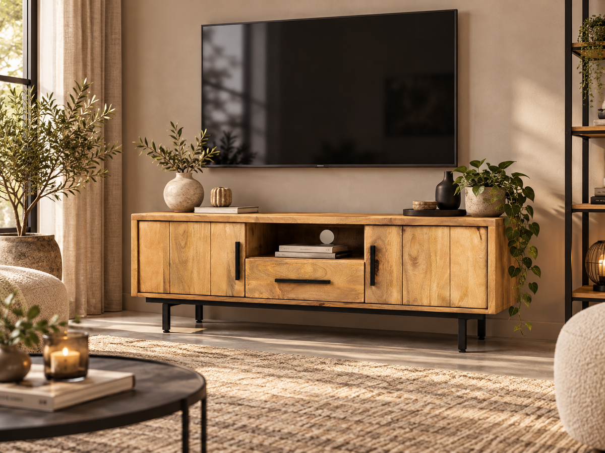 TV-Lowboard Jayden aus Mangoholz 150cm - Hellbraun